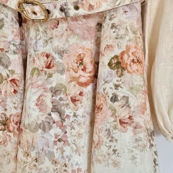 Zimmermann Floral Linen Belted Minidress - Picture 6 of 12